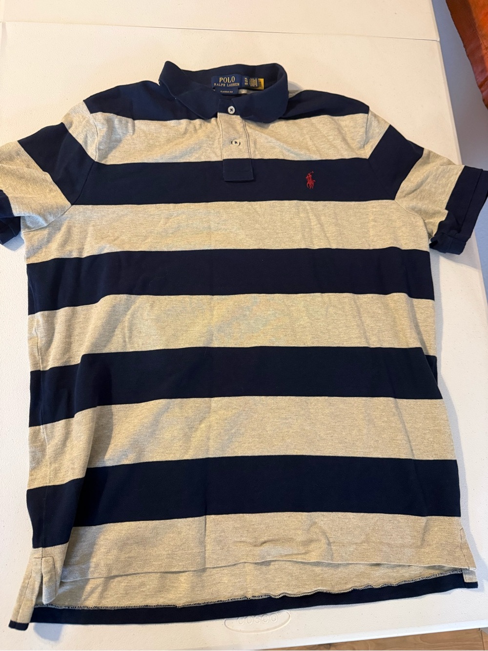 Vintage Ralph Lauren Short Sleeve Small Pony Blue Gray Striped Polo Classic Fit